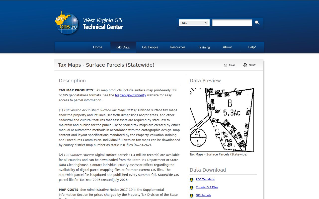 Braxton parcel map and free surface GIS data at the WV GIS Clearinghouse