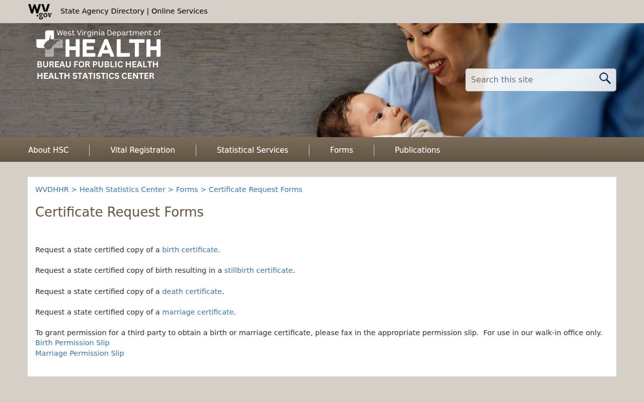 Braxton former owner research with West Virginia vital-record request forms
