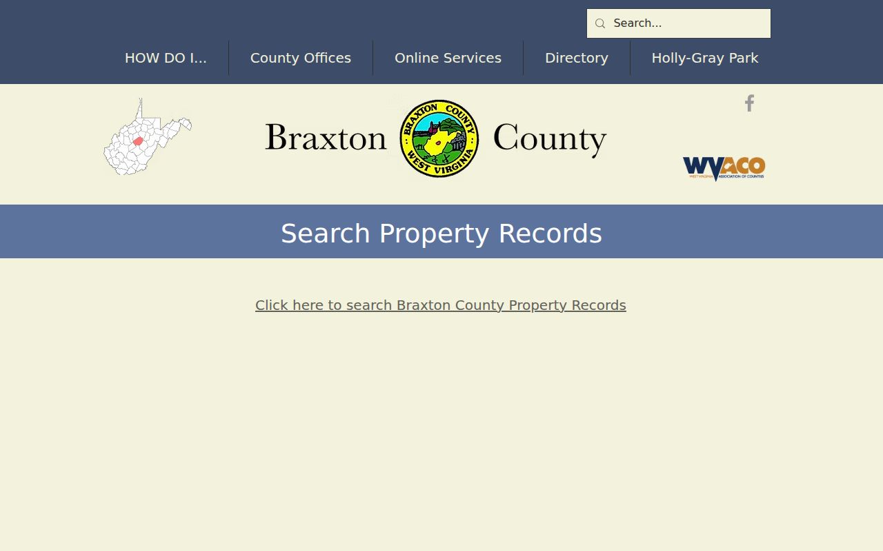 Braxton County property search launch page with official assessment links