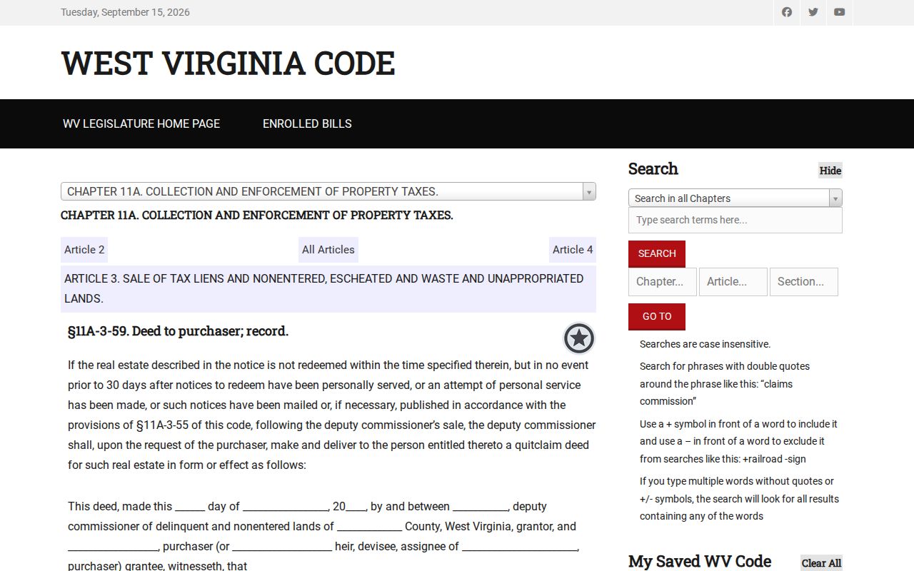 Braxton property tax records and delinquent-land deed statute
